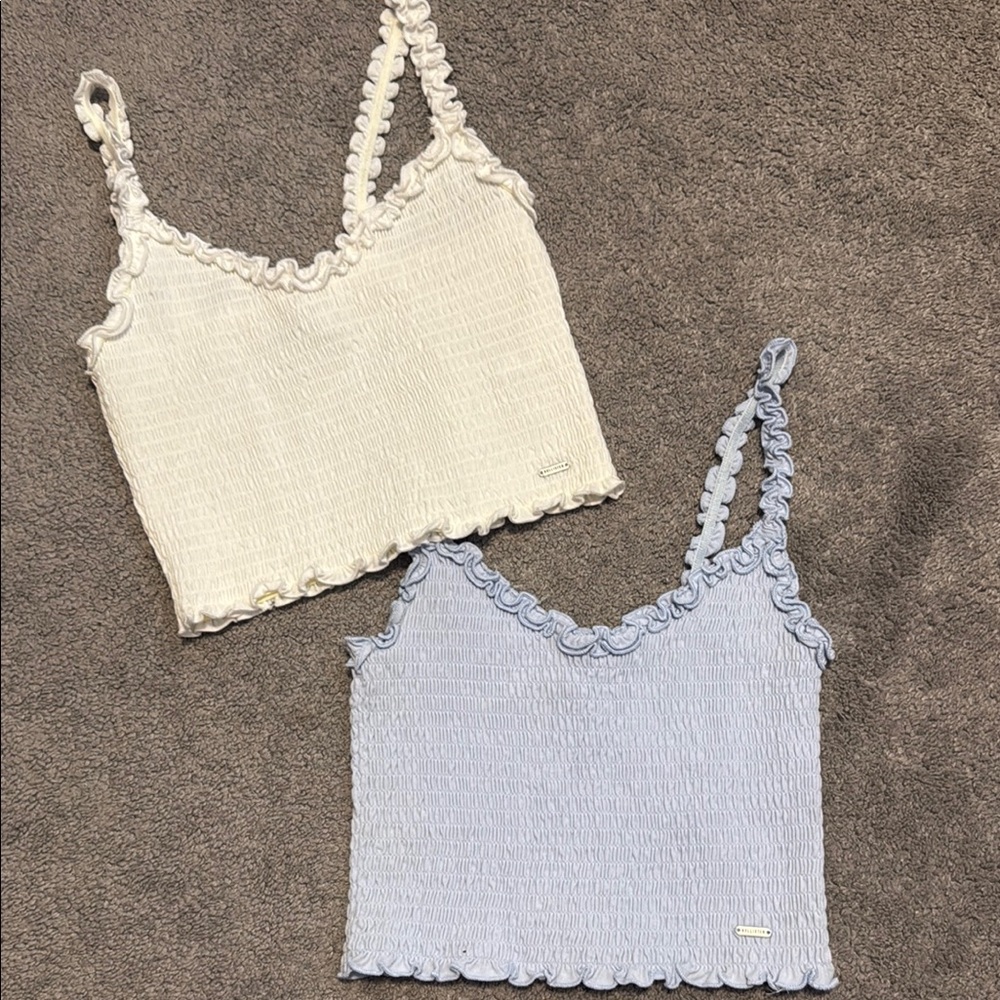 White and Light Blue Ruffled Crop Tops